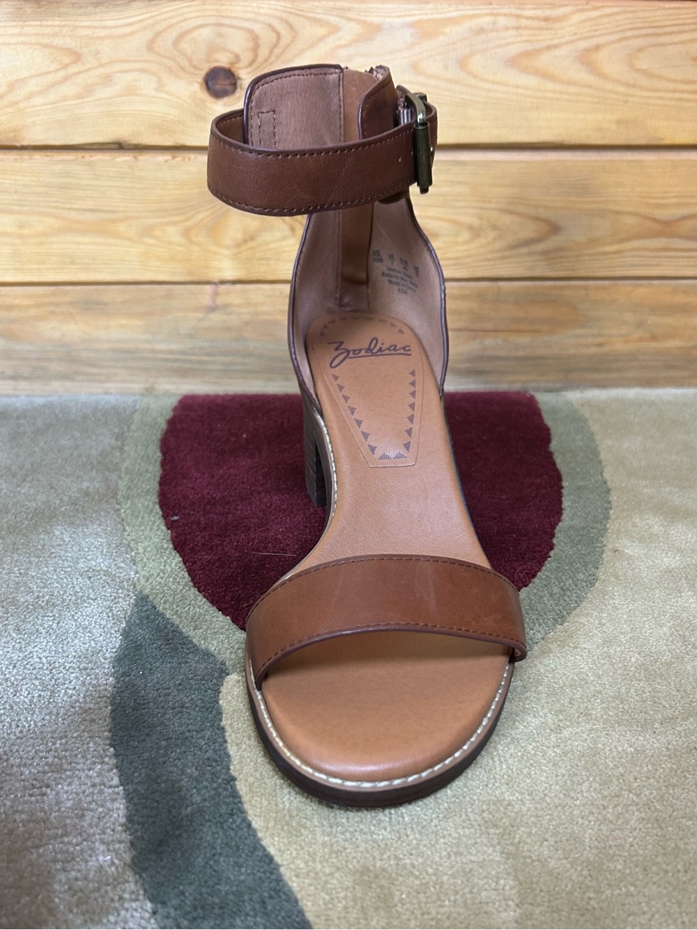 Zodiac Brown Leather Ankle-Strap Block Heel Sandals - Picture 3 of 7